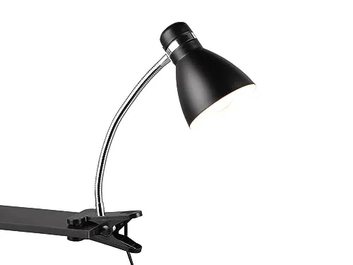 meineWunschleuchte Retro Schwanenhals LED Klemmleuchte Schwarz & Chrom Höhe 36cm