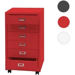 Rollcontainer HWC-L49, Schubladenschrank aus Stahl mit 6 Schubladen, rot - Büroschränke mit 6 geräumigen Schubladen und Vollauszug für optimalen Zugriff. Ideal für Ordnung im Arbeitszimmer, mobil durch 4 Rollen, davon 2 feststellbar.