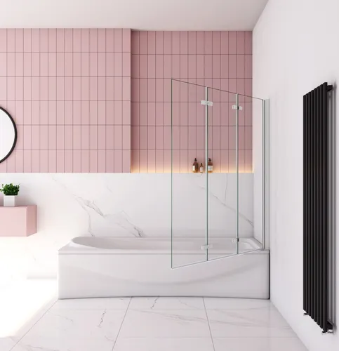 130x140cm Weiß Badewanneaufsatz 3 tlg. Faltwand Duschwand 6mm ESG Nanoglas duschabtrennung