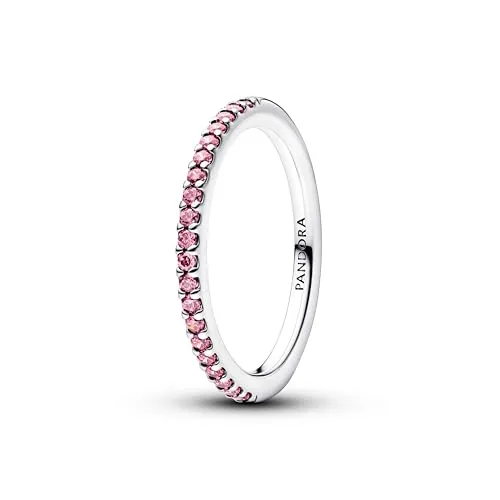PANDORA Timeless Rosafarbener Pavé-Band Ring aus Sterling Silber - Eleganter Ring aus Sterling Silber, besetzt mit rosafarbenen Cubic Zirkonia. Handgefertigt für höchste Qualität und strahlt zeitlosen Glanz aus, ideal als Zeichen der ewigen Verbindung.