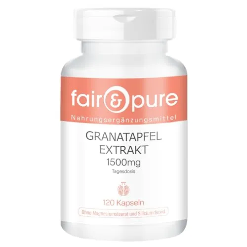 Fair & Pure Granatapfel Extrakt 1500mg Tagesdosis, 120 Kapseln, Ellagsäuren, Nahrungsergänzungsmittel vegan ohne Magnesiumstearat, in Deutschland hergestellt