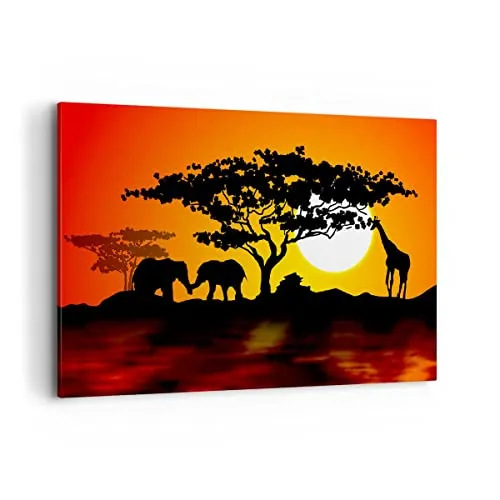 Wandbilder Dekoration Wohnzimmer Tiere Safari Savanne Giraffe Bilder auf Leinwand 120x80cm Leinwandbild Schlafzimmer Deko Wand Kunstdruck Art Groß XXL Wanddeko Bild Wall Decor Canvas AA120x80-0539
