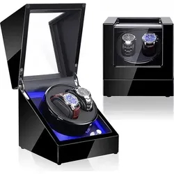 Olvy Uhrenbeweger für 2 Uhren, Extrem Leisem Motor, Watchwinder Schwarzen Lack mit LED-Beleuchtung, Watch Winder