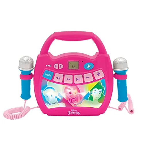 Lexibook Disney Prinzessin - Tragbarer Karaoke-Digitalplayer für Kinder, mit 2 Mikrofonen, Bluetooth und Lichteffekten für unvergessliche Singabende