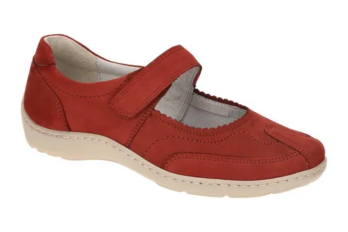 Waldläufer Henni Ballerina-Klett, Denver, cherry LS hell - Bequeme Slipper aus weichem Nubukleder mit praktischem Klettverschluss und herausnehmbarer PRO-Aktiv Fußbettung für individuelle Anpassung und hohen Laufkomfort.