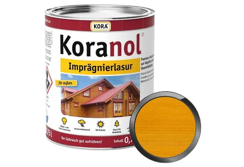 Koranol Imprägnierlasur, Kiefer, 750 ml - Beizen: Hochwertige Imprägnierlasur für Kiefernholz, bietet optimalen Schutz vor Witterungseinflüssen und verleiht einen natürlichen Look.