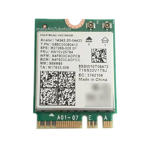 Intel Wi-Fi 6E AX210 Gig+ Modul mit vPro - WLAN-Zubehör mit Wi-Fi 6E Technologie für blitzschnelles Internet bis zu 2402 Mbit/s, ideal für Gaming und Streaming.