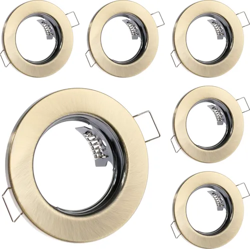 LUMILED 6x Einbaustrahler feste flach Spots für LED oder Halogen Einbauleuchten Einbaurahmen rund stahl Einbauspots Downlight Gold