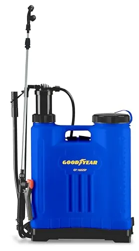 Goodyear - 16 l manueller Sprührucksack, Arbeitsdruck 1,4 – 2 Bar, Edelstahllanze, verstellbare Düsen (Kegel, Fächer, Doppelkegel, 4 Löcher), Gartensprüher für Düngemittel und Pestizide