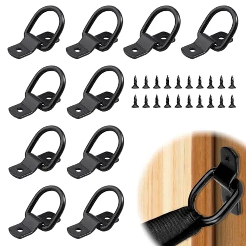Zyluniy 10 Stück Zurrösen für Anhänger, D-Ringe Haken Verzurrösen, Zurrösen Anhänger Hergestellt, D Ringe Set mit Halterung für Ladungssicherung Anhänger, LKW, PKWs, Kajak, Boot (Schwarz)