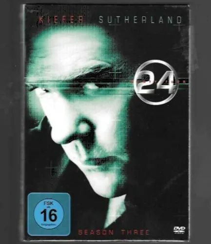 24 - Season 3 (7 DVDs) mit Kiefer Sutherland - TV-Serie im Thriller-Genre, nagelneu und versiegelt, mit 7 DVDs für spannende Unterhaltung in Deutsch und Englisch.