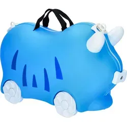Antonio 4-Rad Kindertrolley Ride-On Blue - Kompakter Kindertrolley mit 4 Leichtlaufrollen, ideal für Kinder bis 50 kg. Mit einem Gewicht von nur 1,75 kg und praktischem Schultergurt ist er perfekt für Reisen und Ausflüge.