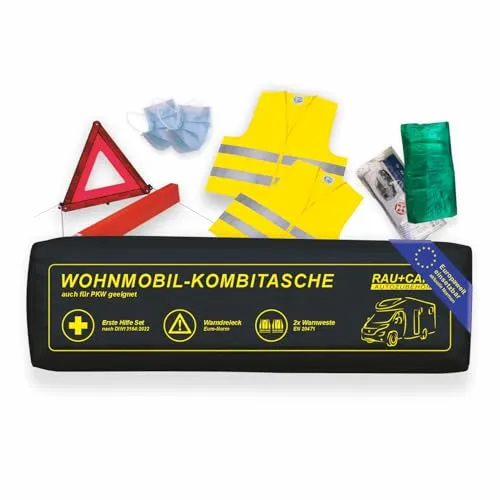Rau Kombitasche schwarz 4-in-1 Verbandtasche + 2 Warnwesten + Warndreieck | Quattro