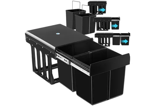 TecTake Abfallsammler Ashlyn 30L, 2-fach Trennung - Schwarz - Haushaltszubehör mit 30L Kapazität für einfache Mülltrennung, ausgestattet mit leichtgängigen Teleskopschienen und ideal für Schränke ab 40 cm Breite.