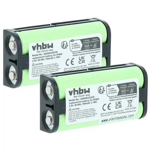 vhbw 2X Akku kompatibel mit Sony MDR-RF850RK, MDR-RF855, MDR-RF855RK, MDR-RF855R Wireless Headset Kopfhörer (700mAh, 2,4V, NiMH)