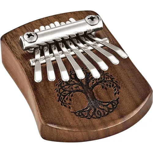 Meinl 8 Notes Solid Walnut Kalimba - Percussion Instrument mit 8 Zungen aus verchromtem Stahl, Korpus aus Walnussholz und einzigartiger Baum des Lebens Schnitzerei für einen harmonischen Klang.