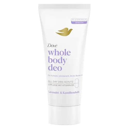 Dove Whole Body Deo Lavendel- & Kamillenduft 75 ml - Die Dove Whole Body Deo-Creme vereint Pflege und Schutz für Achseln, Brust, Beine und mehr. Mit revitalisierendem Duft und hautpflegenden Inhaltsstoffen, ganz ohne Aluminium. Ideal für den täglichen Einsatz.