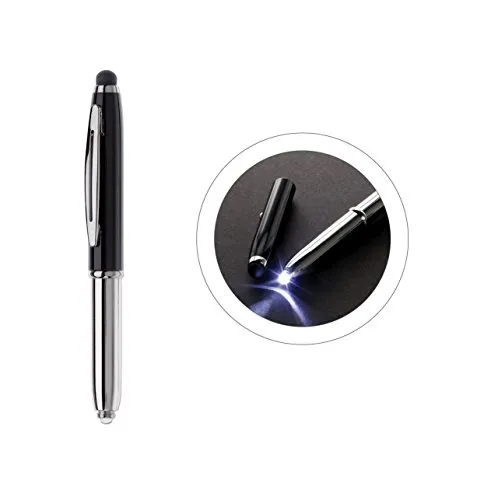 Livepac-Office Touchpen / Touchscreenstift, Kugelschreiber, LED-Licht / Silber-Schwarz mit schwarzem Stylus