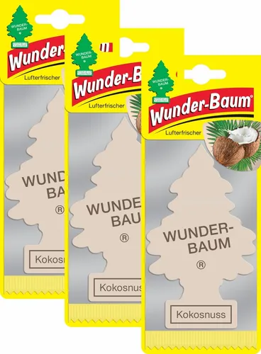 WUNDER-BAUM Kokos 3er Duftbäumchen Wunderbaum 3 Set Lufterfrischer Kokosnuss