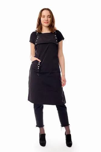 Schürze Friseur FÄRBESCHÜRZE Damen Barberschürze - Praktische Friseurschürze mit Taschen, regulierbar und wiederverwendbar. Ideal für den professionellen Einsatz, aus strapazierfähigem Krepp in elegantem Schwarz.