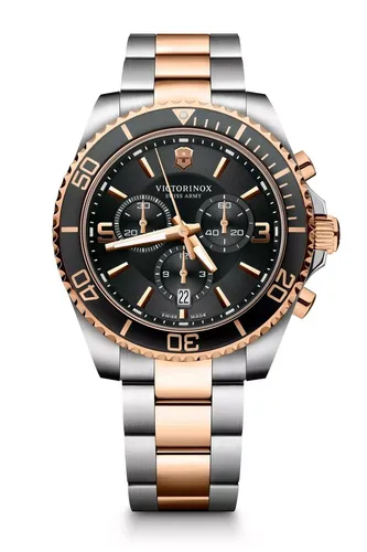 Victorinox 241952 Maverick Chrono Herrenuhr - Armbanduhr für Herren mit robustem Edelstahlband, 20 ATM wasserdicht, ideal für Abenteuer und Alltag. Besonderheit: Stoppuhr und leuchtende Indizes für optimale Lesbarkeit.