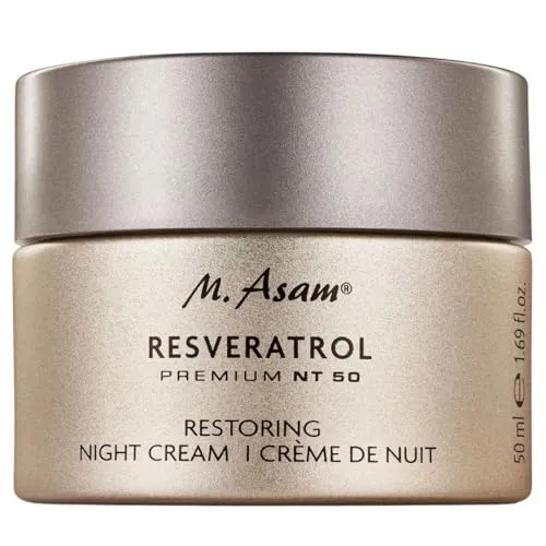 M. Asam Resveratrol Premium NT50 Nachtcreme – Regenerierende Gesichtscreme mit Soforteffekt - Nachtpflege für ein erholtes, jüngeres Aussehen am Morgen. Mit Resveratrol und Hyaluronsäure, die Falten sofort glätten und intensive Feuchtigkeit spenden.