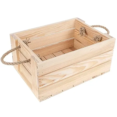 Creative Deco Holzkiste Natur - Praktische Weinkiste mit Juteseilgriffen - Kisten für stilvolle Aufbewahrung, ideal für Wein oder Dekoration, robust und umweltfreundlich aus natürlichem Holz gefertigt.
