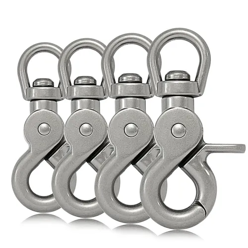 Scheren-Karabiner Haken mit Dreh-Gelenk für Hunde-Leine, 4er SET, Silber Matt