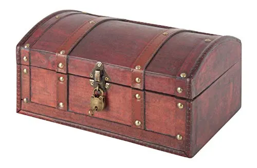 Bingo-Shop Schatztruhe Schatzkiste Holz 30 x 20 x 14,5cm Mit Deckel Verschluss Piratenkiste Geschenk-Box Verschließbar Aufbewahrungsbox Holztruhe Geldtruhe Vintage-Look