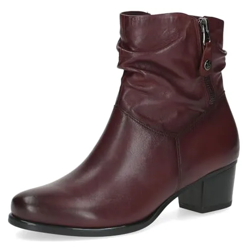 Caprice Damen Stiefeletten mit Absatz aus Leder mit Reißverschluss, Rot (Bordeaux Nappa), 37 EU