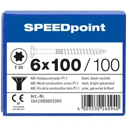 ABC SPEEDpoint Holzbauschraube Senkkopf T30 Teilgewinde Schabenut A2J 6x100mm (100)