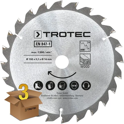 Produktbild TROTEC Holzkreissägeblätter-Set Ø 150 mm (24 Zähne), 3-teilig