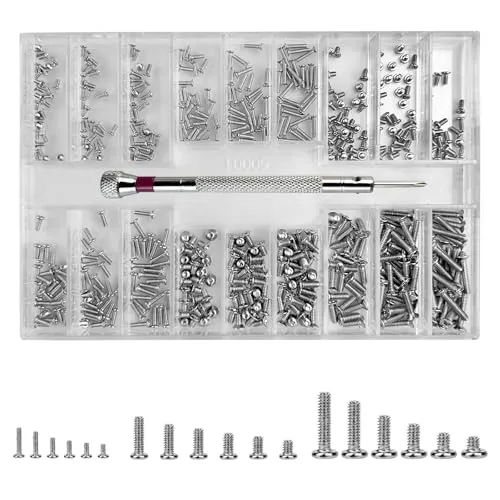 Diompirux 500 Stück Mini Reparaturschrauben Set, mit 18 verschiedenen Spezifikationen von Rundkopfschrauben, Mikroschrauben, Selbstschneidende Schrauben mit Schraubendreher, für Brillen,Uhren,Laptop