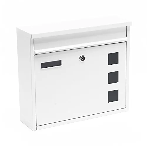 Wiltec Briefkasten V12 weiß - Moderner Wandbriefkasten mit Schloss - Wandbriefkasten aus galvanisiertem Stahl mit Sichtfenstern und Namensschild, ideal für moderne Hausfronten. Der geräumige Einwurfschlitz und das Schloss sorgen für Sicherheit und Benutzerfreundlichkeit.