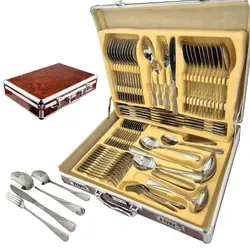 Besteck im Koffer, 72 Teile, 12 Personen, Edelstahl, Gabel, Löffel, Messer 2232C SATIN - Silber