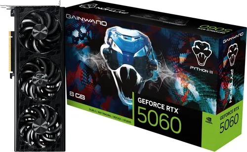 GAINWARD GeForce RTX 5060 Python III 8GB GDDR7 Grafikkarte - Grafikkarten mit NVIDIA GeForce RTX 5060, 8 GB GDDR7-RAM und beeindruckendem Boost-Takt von 2497 MHz für ultimative Gaming-Performance.