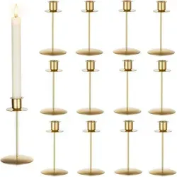 Kerzenhalter Stabkerzen 12er Set Metall Gold Vintage Modern - Verleihe deinem Zuhause festlichen Glanz mit unserem 12er Set Kerzenhalter aus hochwertigem Metall. Perfekt für 2,2 cm Stabkerzen, ideal für stimmungsvolle Anlässe wie Hochzeiten oder Feiertage.