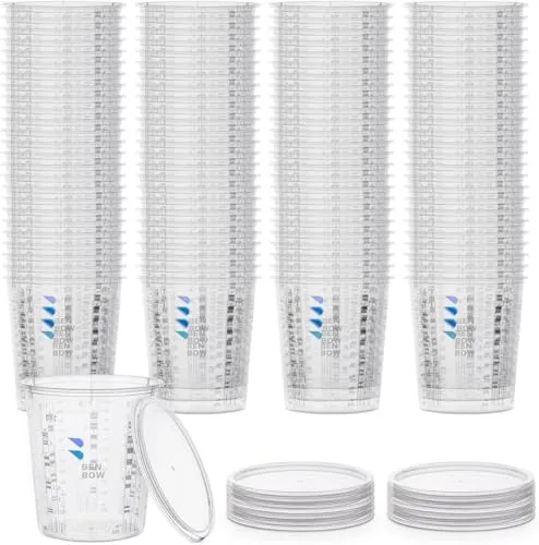 BenBow Profi-Messbecher 100x 385ml mit Deckel – Präzise Skalierung für Lackierwerkzeuge - Hochwertiger und langlebiger Messbecher aus flexiblem Kunststoff, ideal für präzises Messen und Dosieren. Mit ergonomischem Design und stapelbarer Form für einfache Lagerung.