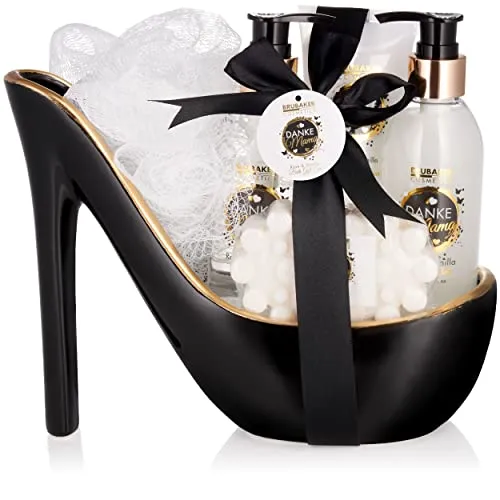 BRUBAKER Cosmetics - Danke Mama - 6-teiliges Luxus Beautyset im Keramik Stiletto - Luxuriöses 6-teiliges Spa-Set mit Duschgel, Schaumbad und mehr. Stilvoller Keramik Stiletto für kreative Dekoideen und als Geschenk für besondere Anlässe.