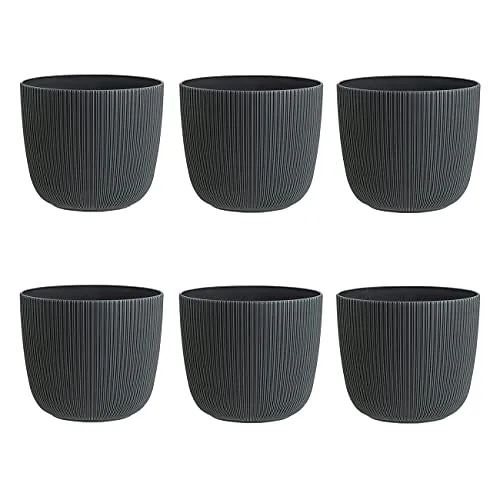 Gariella 6X anthrazit moderner Blumentopf mit Drainagesystem Pflanztopf-Kübel widerstandsfähig rund wetterfest Kunststoff Ø 12 cm