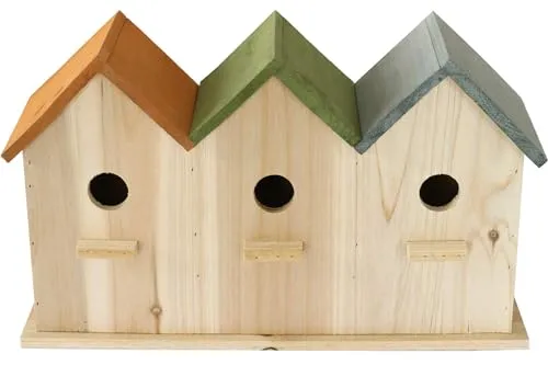 Nistkasten Gruppe 3 in 1 Kiefernholz 42x13x25 cm Farbe orange grün blau
