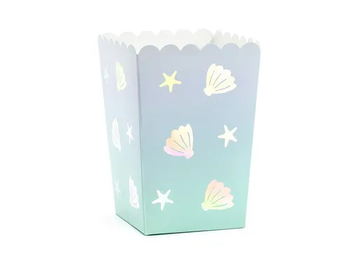 partydeco Dose, Popcorntüten Meerestiere 7x7x12,5cm 6er Set blau irisierend