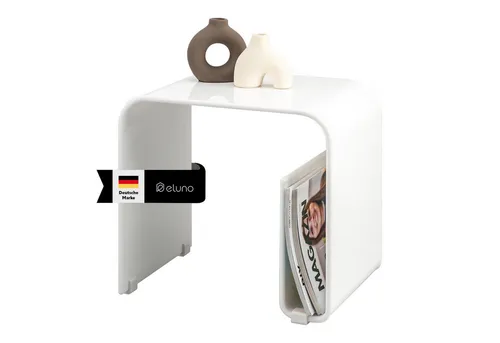 eluno Beistelltisch 2in1 aus Acryl mit Magazinhalter in weiß von eluno