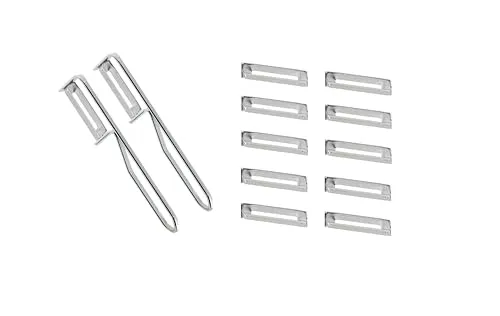 Stück Fackelmann - Universal-Sparschäler/Pendelschäler inkl. 10er Pack Ersatzklingen, ideal für Spargel, Obst und Gemüse, Edelstahl/Stahl - Silber 2