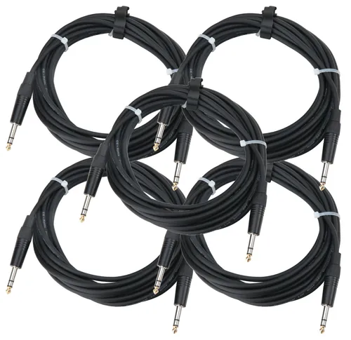 Pronomic Stage INSTS-6 Klinkenkabel 6 m Stereo 5x Set - HiFi-Kabel Set mit 5 professionellen 6 m Stereo-Klinkenkabeln, zweiadrig abgeschirmt für höchste Klangqualität und Zuverlässigkeit.