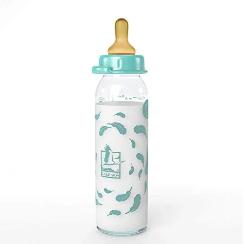 Lelekka® Standard Glasflasche mit Rund Sauger aus Latex, Größe M, Milch, ab Geburt, 240 ml, Naturlatex
