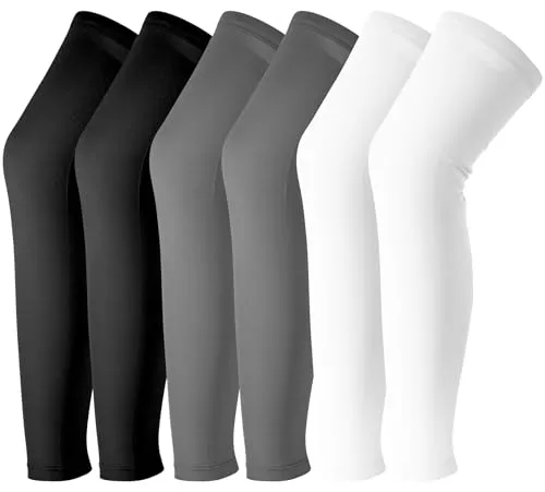 EOGRFW 3 Paar Kompression Lange Beinmanschetten, UV Sonnenschutz Kompressions Beinstulpen, Beinlinge Rutschfest Lange für Radfahren Basketball Fußball, Schwarz, Weiß, Grau