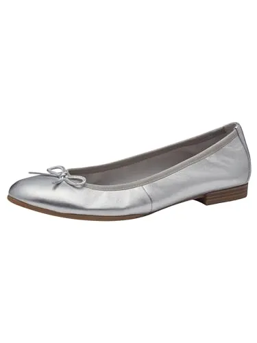 Tamaris Ballerinas Leder Ballerina Silber - Elegante Silber Ballerinas aus Leder in Größe 39, ideal für einen lässigen Look. Mit bequemen Blockabsatz und runder Schuhspitze für optimalen Tragekomfort.