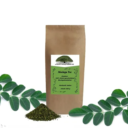 erlesene-naturprodukte Moringa-Tee aus Hand-geernteten, feinst geschnittenen Moringa-Blättern - Vegan & ohne Teein - 200g