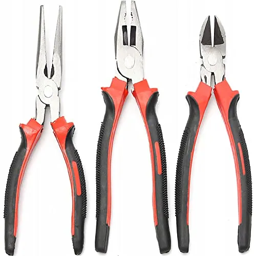 Retoo 3 tlg. Zangen Set mit Seitenschneider, Kombinationszange und Spitzzange, 3 Stück Werkzeug Zangenset mit Rundzange, Kombizange und Flachzange, Präzisions Zangen-Set für Elektriker